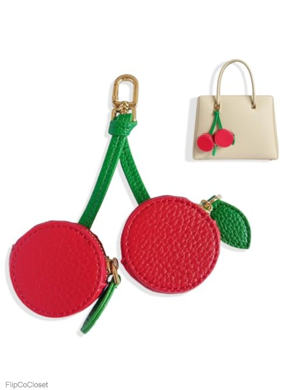 Cherry Coin Purse Keychain - Cute Mini Fruit Pouch with Keyring PU Leather